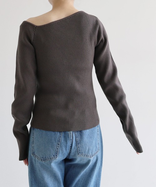 トップス K セール】デザインネックリブニットトップス（ニット/セーター