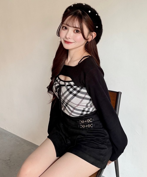 NOMAE（ノーマエ）の「チェックリボンショートレイヤードニット（ニット/セーター・レディース・ホワイト系その他/ベージュ系その他/グレー系その他/ピンク系その他・FREE）」の15枚目の写真