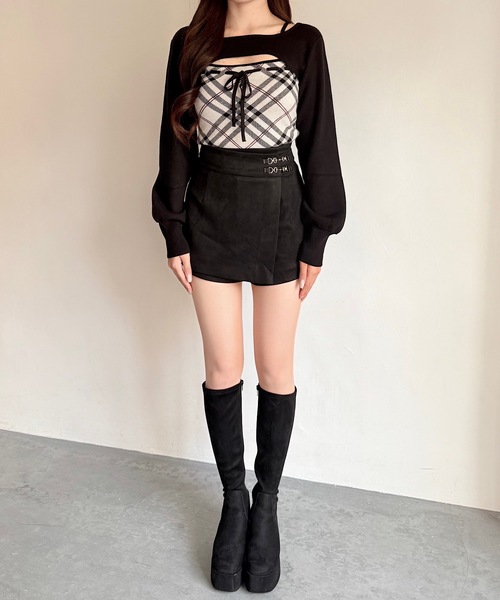 NOMAE（ノーマエ）の「チェックリボンショートレイヤードニット（ニット/セーター・レディース・ホワイト系その他/ベージュ系その他/グレー系その他/ピンク系その他・FREE）」の21枚目の写真