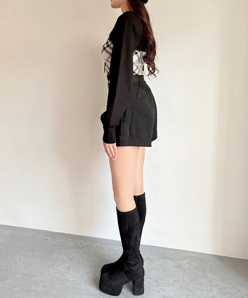 NOMAE（ノーマエ）の「チェックリボンショートレイヤードニット