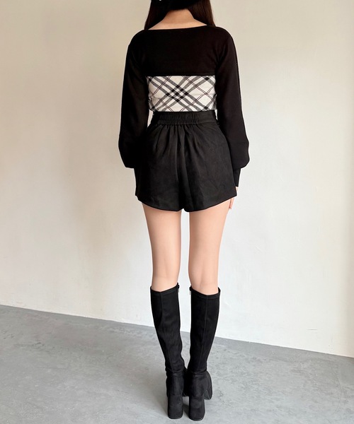 NOMAE チェックリボンショートレイヤードニット NOMAE ニット セーター チェックリボンショートレイヤードニット