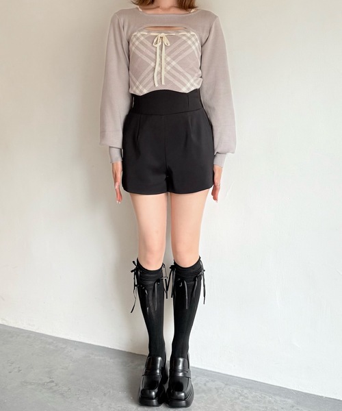 NOMAE（ノーマエ）の「チェックリボンショートレイヤードニット（ニット/セーター・レディース・ホワイト系その他/ベージュ系その他/グレー系その他/ピンク系その他・FREE）」の11枚目の写真