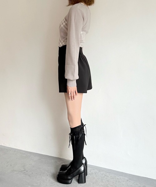 NOMAE（ノーマエ）の「チェックリボンショートレイヤードニット（ニット/セーター・レディース・ホワイト系その他/ベージュ系その他/グレー系その他/ピンク系その他・FREE）」の12枚目の写真