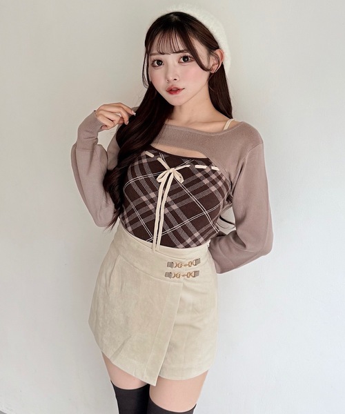 チェックリボンショートレイヤードニット（ニット/セーター）｜NOMAE