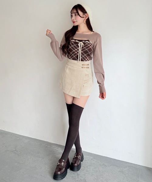 セール】チェックリボンショートレイヤードニット（ニット/セーター