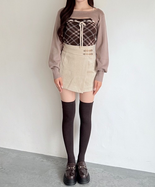セール】チェックリボンショートレイヤードニット（ニット/セーター