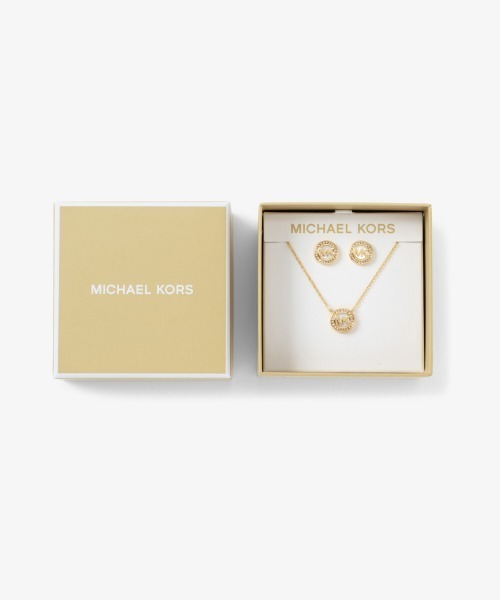 MICHAEL KORS（マイケルコース）の「サークルロゴ マザーオブパール ペンダント & スタッド ピアス セット（ピアス（両耳用）・レディース・ゴールド・NS）」の6枚目の写真
