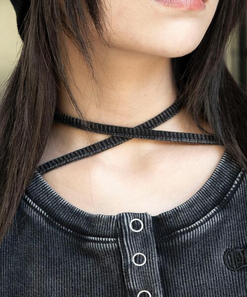 WEGO(ウィゴー)の「WEGO/【25年秋冬新作】ヴィンテージウォッシュネックリボントップス(Tシャツ/カットソー・レディース・ブラウン・FREE)」の13枚目の写真