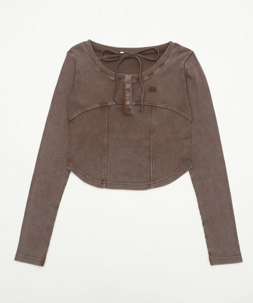 WEGO(ウィゴー)の「WEGO/【25年秋冬新作】ヴィンテージウォッシュネックリボントップス(Tシャツ/カットソー・レディース・ブラウン・FREE)」の10枚目の写真