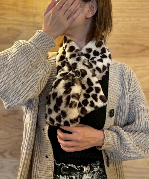 セール】差し込み ラビットフェイクファーマフラー / アニマル柄