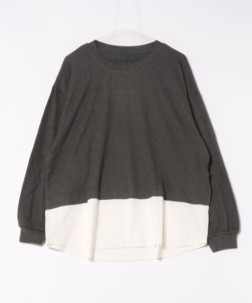 MARAI(マーライ)の「ワッフル裾切り替えフェイクレイヤード長袖Tシャツ(Tシャツ/カットソー・レディース・パープル/ブラウン/カーキ/ブラック/チャコールグレー・4L~5L/LL~3L/M~L)」の20枚目の写真