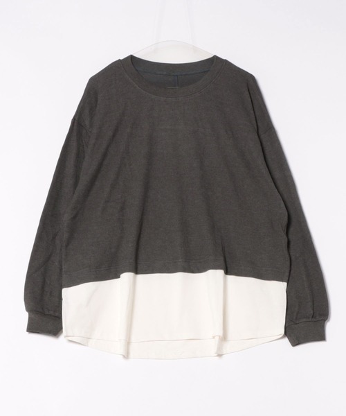 MARAI(マーライ)の「ワッフル裾切り替えフェイクレイヤード長袖Tシャツ(Tシャツ/カットソー・レディース・パープル/ブラウン/カーキ/ブラック/チャコールグレー・4L~5L/LL~3L/M~L)」の12枚目の写真