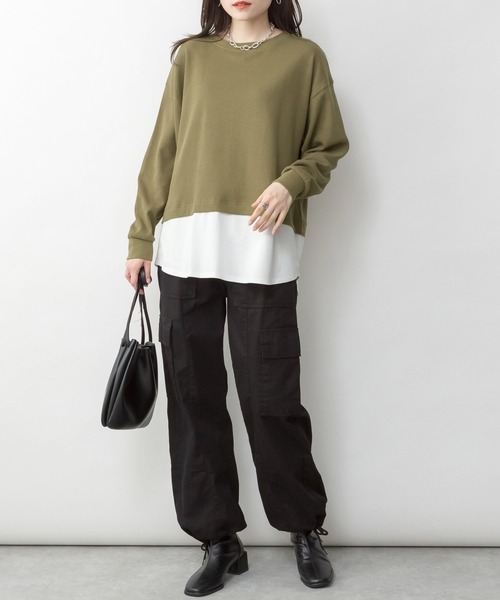 MARAI(マーライ)の「ワッフル裾切り替えフェイクレイヤード長袖Tシャツ(Tシャツ/カットソー・レディース・パープル/ブラウン/カーキ/ブラック/チャコールグレー・4L~5L/LL~3L/M~L)」の17枚目の写真