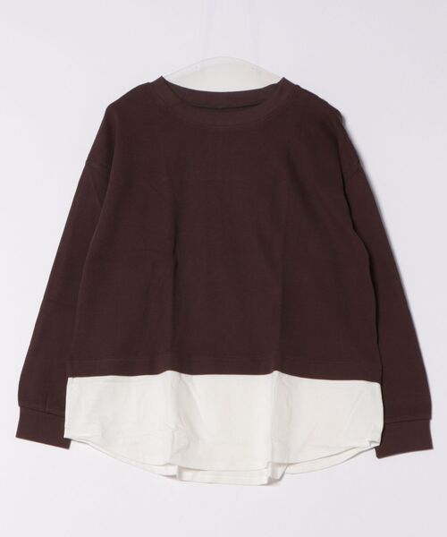 MARAI(マーライ)の「ワッフル裾切り替えフェイクレイヤード長袖Tシャツ(Tシャツ/カットソー・レディース・パープル/ブラウン/カーキ/ブラック/チャコールグレー・4L~5L/LL~3L/M~L)」の14枚目の写真