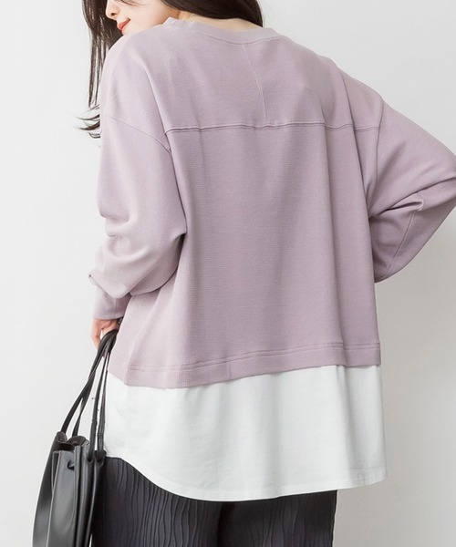 MARAI(マーライ)の「ワッフル裾切り替えフェイクレイヤード長袖Tシャツ(Tシャツ/カットソー・レディース・パープル/ブラウン/カーキ/ブラック/チャコールグレー・4L~5L/LL~3L/M~L)」の15枚目の写真
