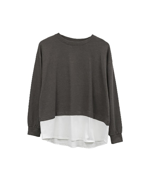 MARAI(マーライ)の「ワッフル裾切り替えフェイクレイヤード長袖Tシャツ(Tシャツ/カットソー・レディース・パープル/ブラウン/カーキ/ブラック/チャコールグレー・4L~5L/LL~3L/M~L)」の11枚目の写真
