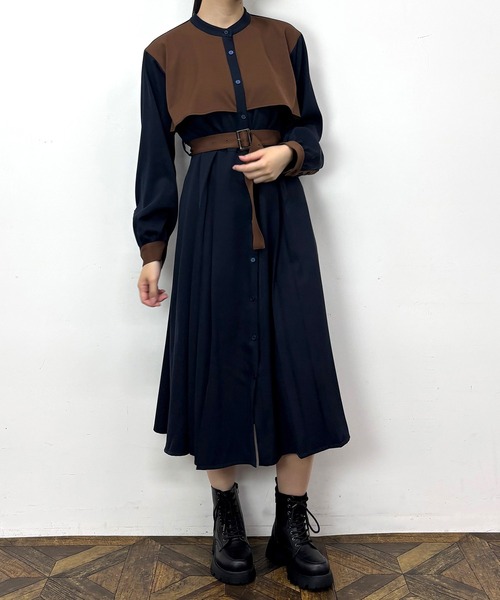 バイカラーケープ風ワンピース（ワンピース）｜NICOLE CLUB（ニコル