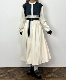 NICOLE CLUB | バイカラーケープ風ワンピース(ワンピース)