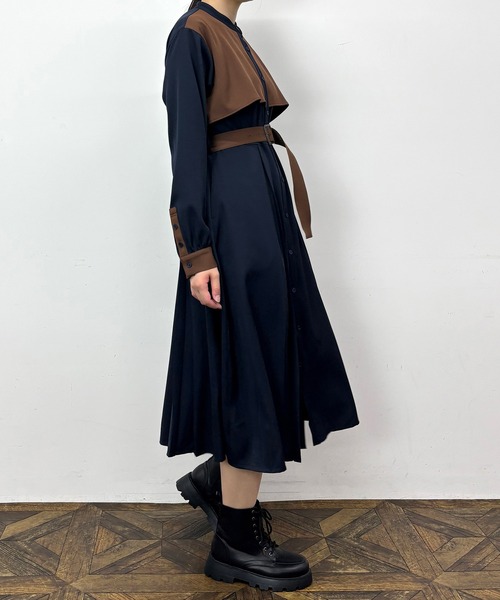 NICOLE CLUB（ニコル　クラブ）の「バイカラーケープ風ワンピース（ワンピース・レディース・ネイビー/グリーン/オフホワイト・MEDIUM）」の12枚目の写真