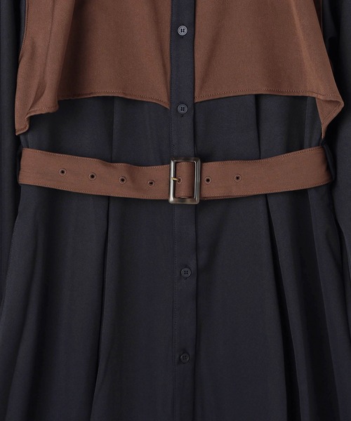 NICOLE CLUB（ニコル　クラブ）の「バイカラーケープ風ワンピース（ワンピース・レディース・ネイビー/グリーン/オフホワイト・MEDIUM）」の16枚目の写真