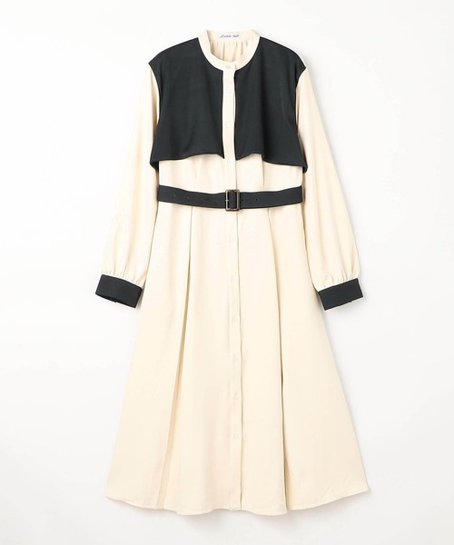 NICOLE CLUB（ニコル　クラブ）の「バイカラーケープ風ワンピース（ワンピース・レディース・ネイビー/グリーン/オフホワイト・MEDIUM）」の21枚目の写真