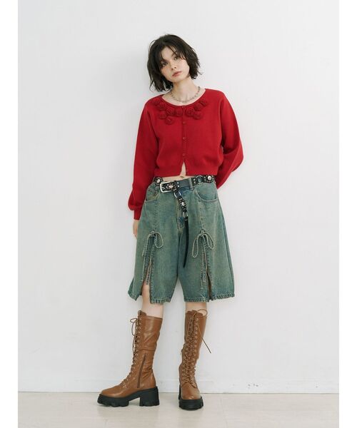 jouetie（ジュエティ）の「ローズモチーフコンパクトカーデ【セットアップ対応】（ニット/セーター・レディース・グレー/ブラック/レッド・MEDIUM）」の13枚目の写真