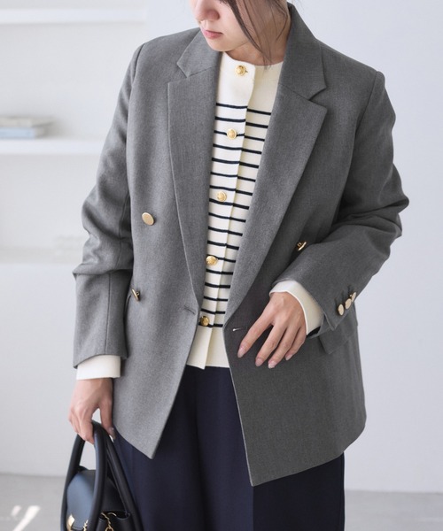 ROPE' PICNIC(ロペピクニック)の「【低身長・小柄さんサイズ】レディハンサムシリーズ ウールライク金ボタンジャケット(総裏地)(テーラードジャケット・レディース・グレー/ブラック系その他/ベージュ系その他2/ライトグレー/ネイビー・FREE)」の7枚目の写真