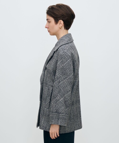 カシミヤグレンチェック ダブルブレストコート（ピーコート
