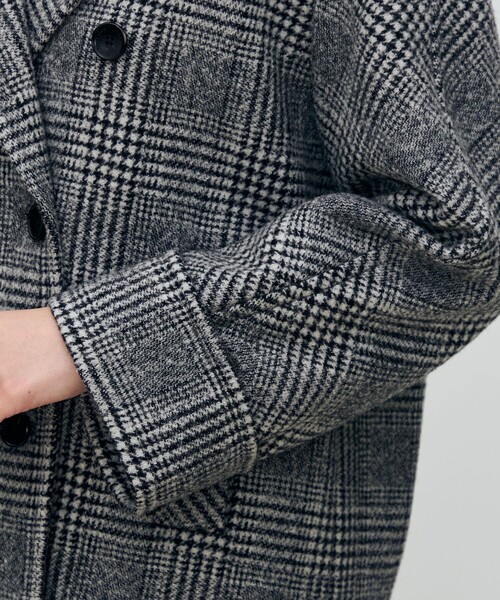カシミヤグレンチェック ダブルブレストコート（ピーコート