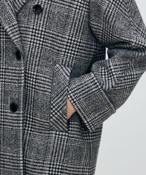 ウールカシミヤグレンチェック ダブルブレストコート（ピーコート