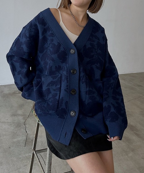セール】フラワージャガードVカーディガン（カーディガン/ボレロ