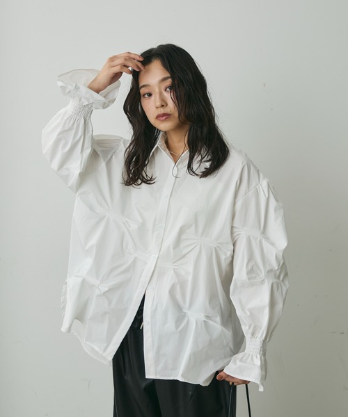 【極美品】ALAIA シャツ ブラウス アイボリー ギャザー オーバーサイズ Lunea（ルネア）の「ギャザーデザインオーバーシャツ（シャツ/ブラウス