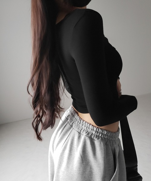 me+em select（ミームセレクト）の「【 ２color 】ダブルジップコルセットスクエアネックロンＴ ／ double zip corset square neck longsleeve T-Shirt（Tシャツ/カットソー・レディース・ホワイト/ブラック・FREE）」の22枚目の写真