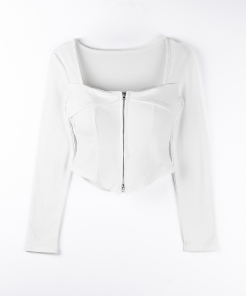 me+em select（ミームセレクト）の「【 ２color 】ダブルジップコルセットスクエアネックロンＴ ／ double zip corset square neck longsleeve T-Shirt（Tシャツ/カットソー・レディース・ホワイト/ブラック・FREE）」の17枚目の写真
