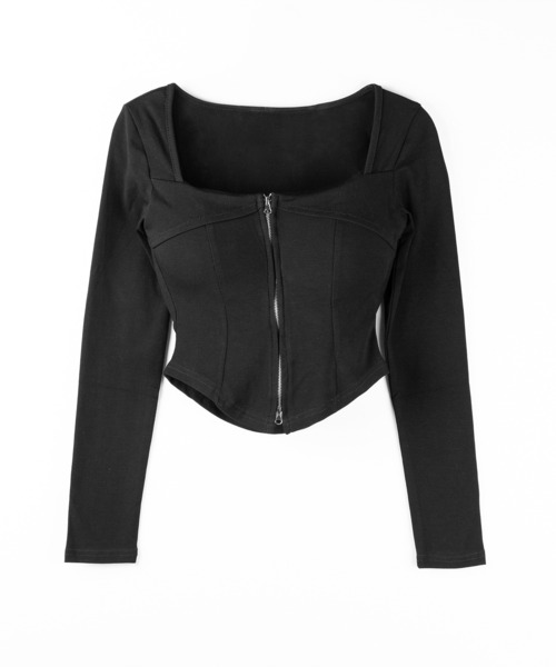 me+em select（ミームセレクト）の「【 ２color 】ダブルジップコルセットスクエアネックロンＴ ／ double zip corset square neck longsleeve T-Shirt（Tシャツ/カットソー・レディース・ホワイト/ブラック・FREE）」の13枚目の写真