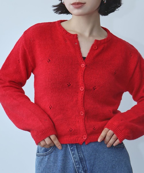 セール】【2025AW】ドロップショルダー ショート丈 ニットカーディガン