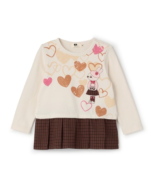 KP（ケーピー）の「チェックプリーツ 長袖チュニック（チュニック・キッズ・オフホワイト/ブルー・90cm/100cm/110cm/120cm/130cm）」の2枚目の写真