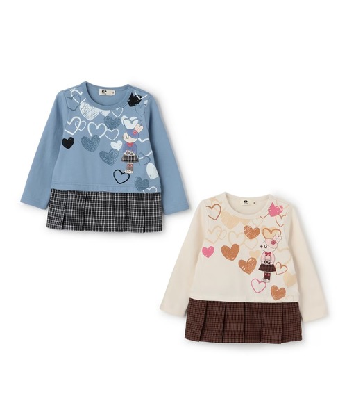 KP（ケーピー）の「チェックプリーツ 長袖チュニック（チュニック・キッズ・オフホワイト/ブルー・90cm/100cm/110cm/120cm/130cm）」の3枚目の写真