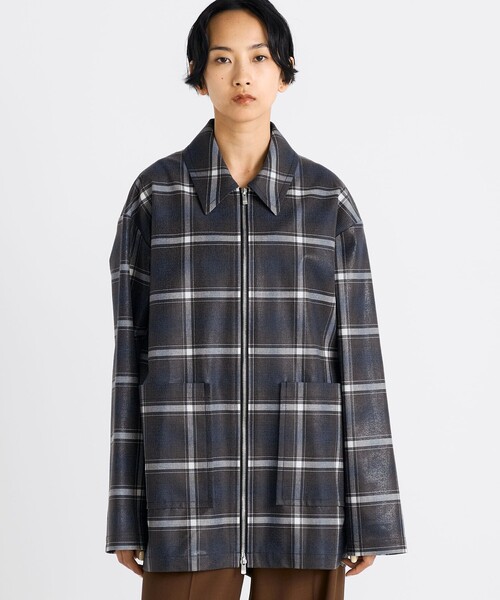 EDITION（エディション）の「箔コーティングチェック ジップブルゾン（ブルゾン・レディース・ダークブラウン・36/34）」の4枚目の写真