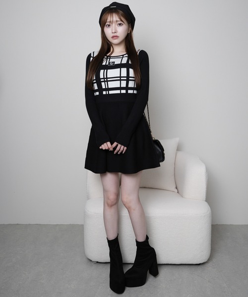 LIP SERVICE LPチェックフレアニットワンピース LIP SERVICE（リップサービス）｜ LPチェックフレアニットワンピース