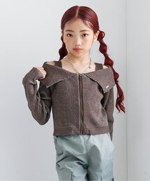 ピグメントライクオフショルリブニットトップス