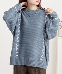 myke 配色ブランケットステッチニットプルオーバー セーター