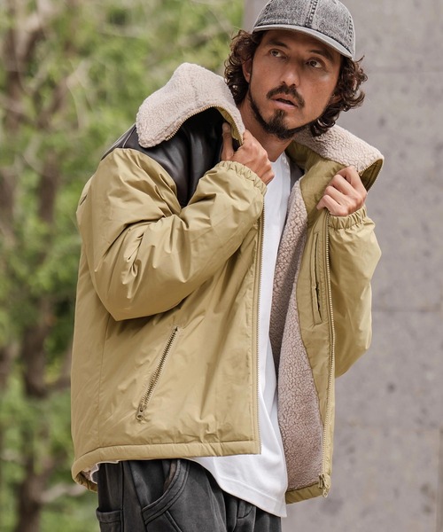 mj11210-Yoke Switch Volume Neck Stand Jacket スタンドカラー