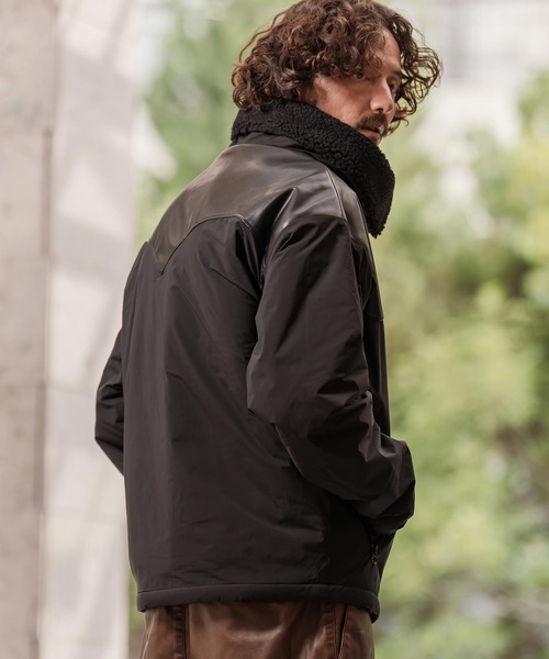 mj11210-Yoke Switch Volume Neck Stand Jacket スタンドカラー