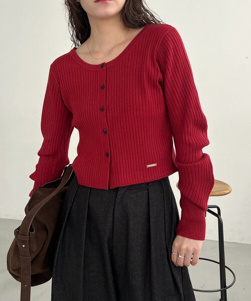 CAPRICIEUX LE'MAGE（カプリシューレマージュ）の「【新色/オフホワイト】【前後2WAY】カーブスリーブリブニット（カーディガン/ボレロ・レディース・レッド/ブラウン/ベージュ/ブラック/オフホワイト・FREE）」の5枚目の写真