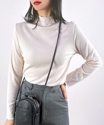 【ふんわり起毛で、冬まで可愛くあったか】ハイネック起毛リブトップス