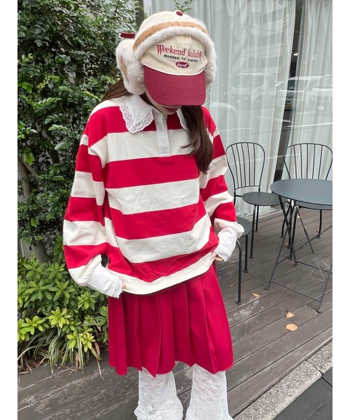 WC（ダブル シー）の「レースパイピングラガーシャツ（シャツ/ブラウス・レディース・グリーン/レッド・FREE）」の12枚目の写真