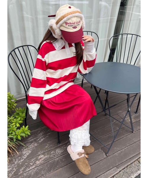 WC（ダブル シー）の「レースパイピングラガーシャツ（シャツ/ブラウス・レディース・グリーン/レッド・FREE）」の11枚目の写真