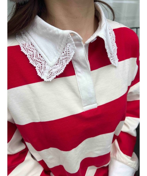 WC（ダブル シー）の「レースパイピングラガーシャツ（シャツ/ブラウス・レディース・グリーン/レッド・FREE）」の13枚目の写真