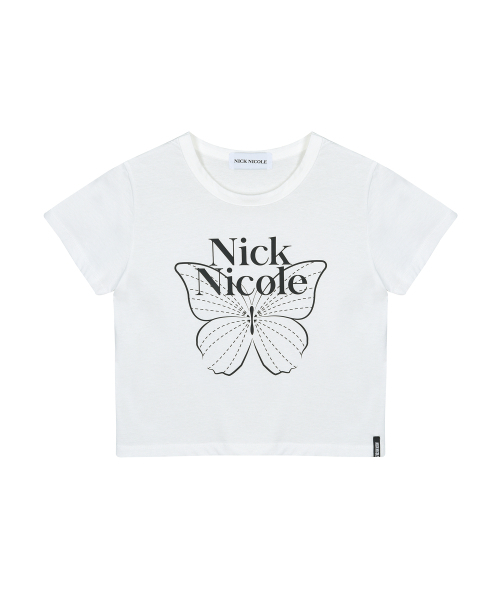 NICK&NICOLE(ニックアンドニコール)の「BUTTERFLY SIGNATURE CROP TOP_IVORY BLACK(Tシャツ/カットソー・レディース・その他・FREE)」の5枚目の写真